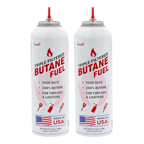 ZeroR® Butane Fuel Refill for Torch Lighters - Food-Safe & Triple-Filtered for Clean Burn - 100% Pure, Iso-Butane Refill for Torches, Kitchen & Refillable Lighters 10.67 fl oz (315ml), 2 Cans