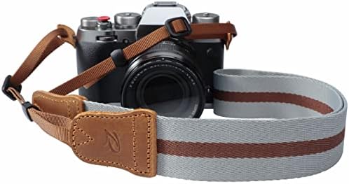 Vintage Elegant Blue Camera Strap - Double Layer top-grain Cowhide Ends,2" Wide Vintage Embroidered Pure Cotton Camera Strap,Adjustable Universal Shoulder&Neck Strap for All DSLR / SLR Cameras