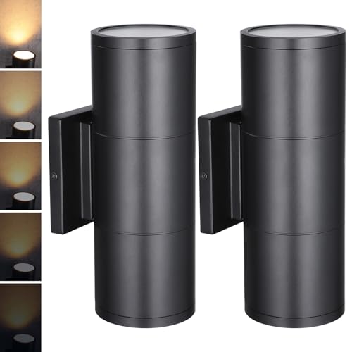 LEONLITE 12 Inch 3000K LED Cylinder Up Down Wall Light Outdoor, 120-277V Dimmable Aluminum Waterproof High-end Wall Sconce in 2 Lights, ETL Exterior Front Door Porch Light, Pack of 2