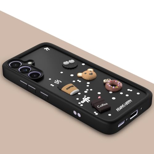 Image of Bintage Back Cover Compatible for Samsung Galaxy M35 5G | Cute 3D Taddy Ball Bear Milk Cake Coffee Silicon Case Full Body & Camera Protection - Black