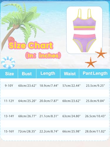 Image of Girl's 2 Piece Swimsuit Solid Spaghetti Strap Bikini Sets Beach Bathing Suit Swimwear for Teen Kids