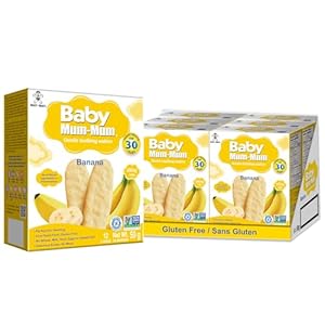 Want-Want Baby Mum-Mum Rice Rusks, Banana, Gluten Free, Allergen Free, Non-GMO, Rice Teether Cookie for Teething Infants, 50g, 24 Rusks per Box – Case Pack of 6