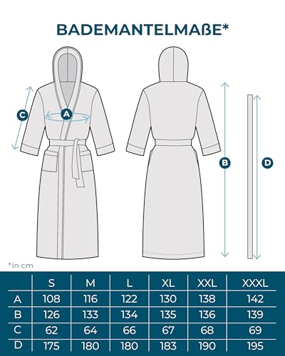 Twinzen Damen & Herren Kuschelfleece Morgenmantel mit Kapuze L - Grau - Weich, Warm & Bequem - Öko-Tex Standard 100 zertifiziert