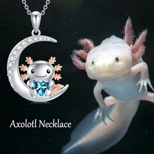 Image of PROESS Animal Birthstone Necklace 925 Sterling Silver Otter /Axolotl /Hippo /Elephant /Dachshund /Monkey /Red Panda Pendant Necklace Animal Birthstone Jewelry Gifts for Women