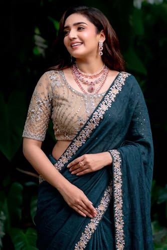 Image of Women's Designer Bollywood Soft Georgette Heavy Embroidery Sequins Work Sarees For Wedding With Blouse Piece
