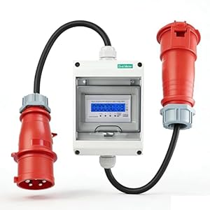 Mobiele stroommeter, 3 fasen, 32 A 400 V, mobiele digitale stroommeter met 5G 2.5 CEE-stekker en koppeling, mobiele digitale meter met kabel aan beide uiteinden, stekkeradapter, teller, nieuw (32A)