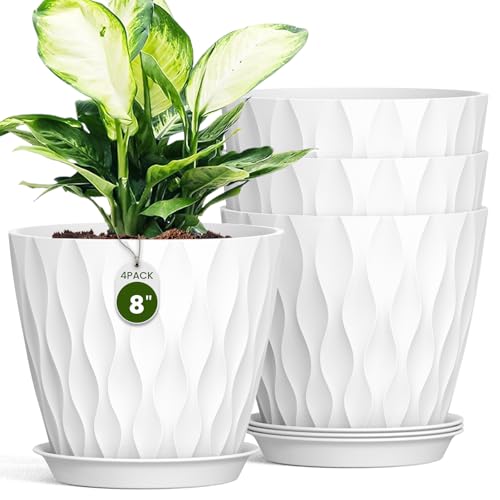 Areutxbis Plastic Plant 8 Inch, 4 Pack with Drainage Holes
