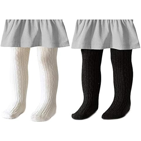 Mictchz Baby Girls Tights Seamless Cable Knit Toddler Tights Bow-Knot Cotton Newborn Infant Leggings Pants Stockings(2 Pack-Black/White, 2-4T) Cover
