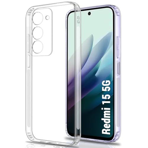 Image of TheGiftKart Best Camera Protection Back Cover Case for Redmi 15 5G | Ultra Clear Soft Case | Inbuilt Dust Plugs & Anti-Slip Grip | Slim & Protective Back Cover for Redmi 15 5G (Silicone, Transparent)