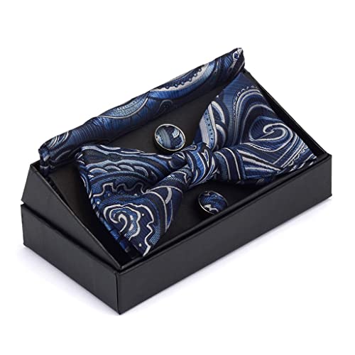 Set masculino de corbata de moño con pañuelo y gemelos