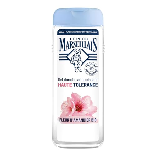 Le Petit Marseillais | Gel Douche Adoucissant Haute Tolérance Fleur d’Amandier Bio (flacon de 400 ml) – 98 % d'ingrédients d'origine naturelle – Pour peaux sèches et sensibles