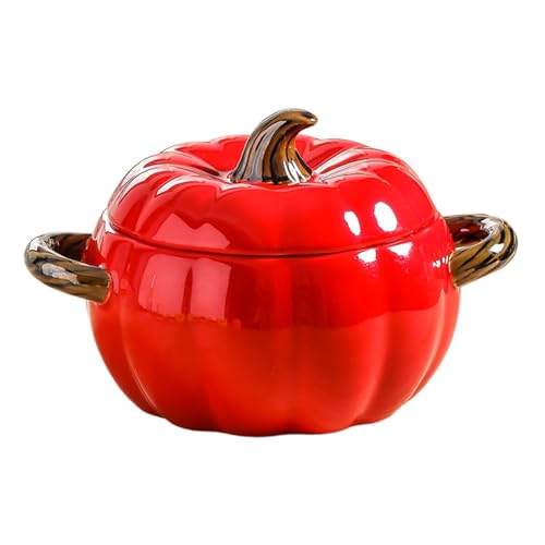 Casserole en céramique pour citrouille, joli bol de citrouille, anti-adhésif, avec couvercle, vaisselle de remerciement d'Halloween (rouge)