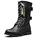 DailyShoes Women's Military Lace Up Buckle Combat Boots Mid Knee High Exclusive Credit Card Pocket, Twlight Black, 8 B(M)