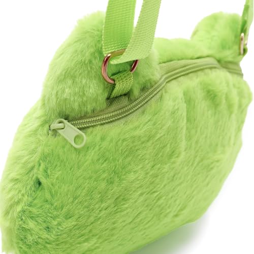 Image of Cute Frog Crossbody Bag for Women - Kawaii Fluffy Purse Small Novelty Purse Stuffed Animal Bag with Adjustable Strap (Green) | Soft Cotton Blend