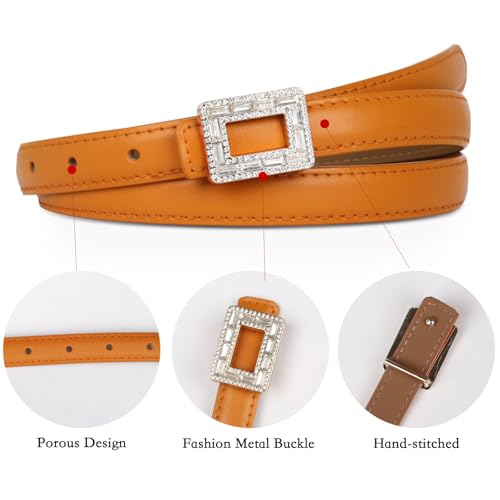 Image of Aurolran Women's Fashion Classic Metal Buckle Leather Belt with Jeans Dress