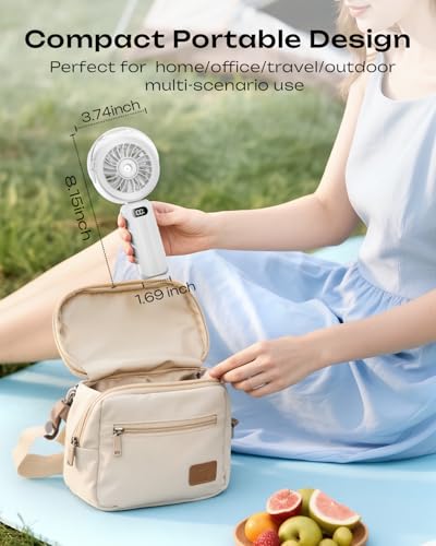 Image of Otlonpe Personal Handheld Misting Fan Portable Powerful High Speed, Small Rechargeable Cooling Mister Fan Water Spray Mist, 4000mAh Battery Operated for Travel Indoor Outdoor Hand Held Desk (White)