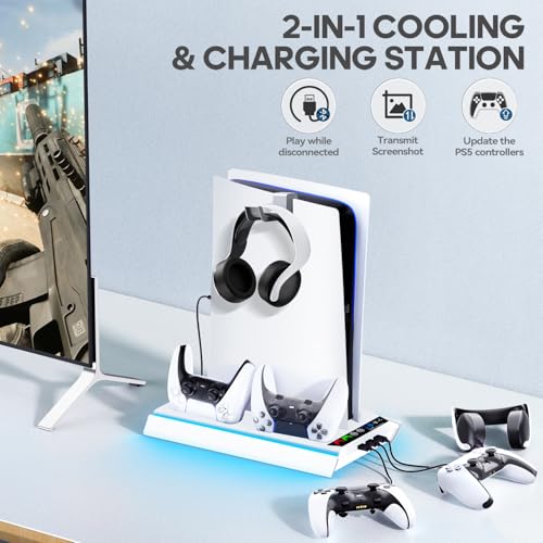 Image of Tokluck PA5 /Slim /Pro Cooling Station with Auto Turbofan & 3-Level Speed, PA5 Vertical Stand Cooling Fan Station with Controller Charger, Accessories Base Cooler Docking Station, White