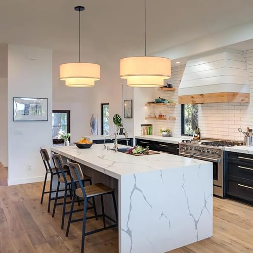 Drum Pendant Light 18" Double Drum Dining Room Light Fixture 3-Light Drum Chandeliers - Image 3