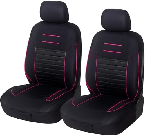 Upgrade4cars Autositzbezüge Vordersitze Schwarz Pink Rosa Universal | Auto-Schonbezüge für Fahrersitz & Beifahrer | passend für die meisten Fahrzeuge | für Sommer & Winter