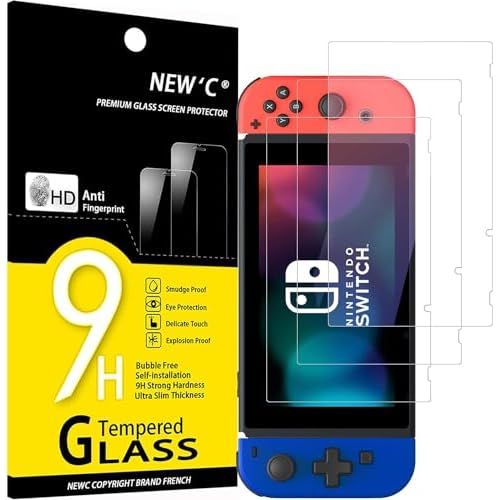 NEW’C 3 Pack Designed for Nintendo Switch Screen Protector Tempered Glass, Case Friendly Anti Scratch Bubble Free Ultra Resistant
