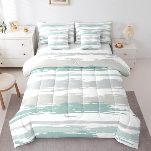 Erosebridal Abstract Teal 7 Piece Comforter Set Set Twin Modern