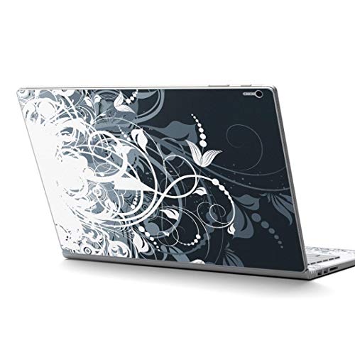 igsticker Surface Book2 Book3 15inch 専用 スキンシール サーフェス ブック 15インチ用 シール 007666 クール 花 フラワー 黒 ブラック
