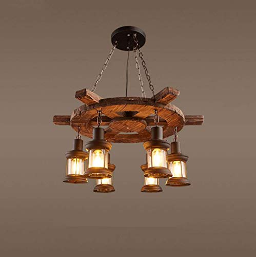 Lustre en bois de voilier vintage en fer forgé créatif nostalgique