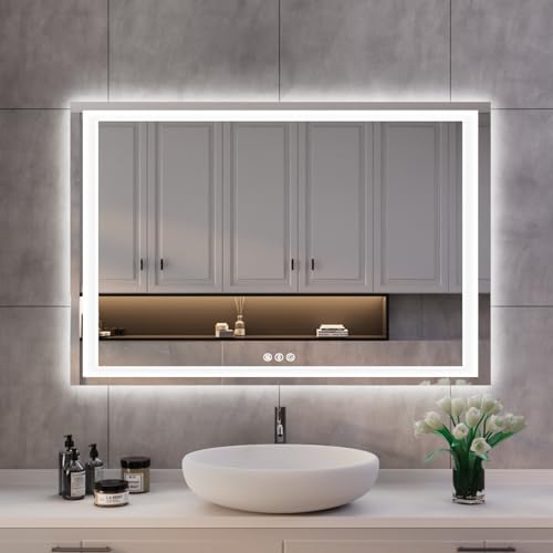 ISKM 44''L x 28''W LED Mirror for Bathroom Lighted Vanity Mirror for Wall Front Lights + Backlit LED Bathroom Mirror Anti-Fog Tempered Glass ETL Listed
