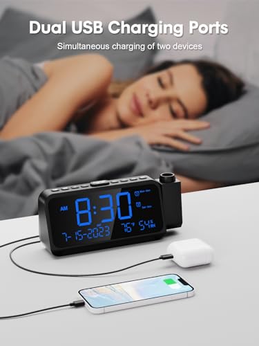 Rocam CR1024 Projection Alarm Clock For Bedroom, Digital Clock With Projector On Ceiling Wall, Projection Clock With 5-Level Dimmer, Dual Alarm thumb #6