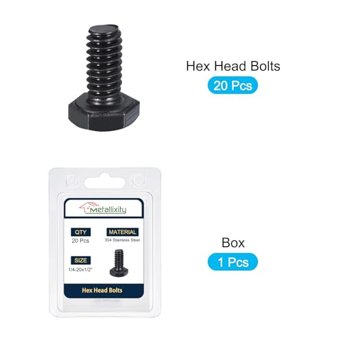 Image of METALLIXITY Hex Head Bolts (1 /4-20 x 1 /2 inch) 20Pcs, 304 Stainless Steel 18-8, Fully Threaded, External Hex Drive, Hex Head Screw Bolt, Black Oxide