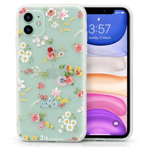 Image of SQUIF for iPhone 11 Back Case Cover Soft Silicone Translucent Matte Floral Printed Camera Protection (White)