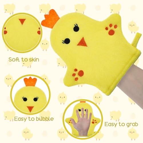 KFHENSOMR 2PCS Baby Bath Mitt Washcloths Gloves Panda Chicken Toddler Soft Washcloths for Kids Designed in Cute Animal Towel Gentle Scrub for Baby Girl Boy Bath Shower - Thumbnail 3