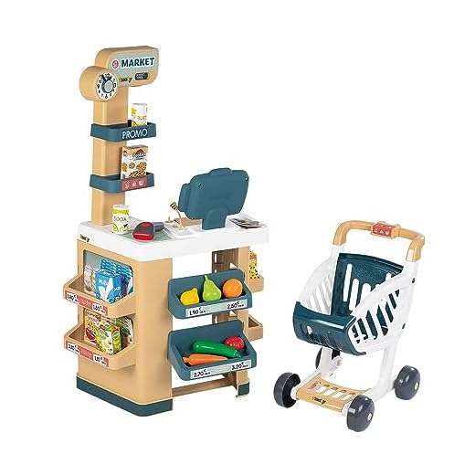 Smoby- Supermercado Infantil City Market- con Zona de Compra, Carrito, Caja registradora, Lector de código de Barras y 34 Accesorios, Juguete Niños Niñas 3 años (7600350238)