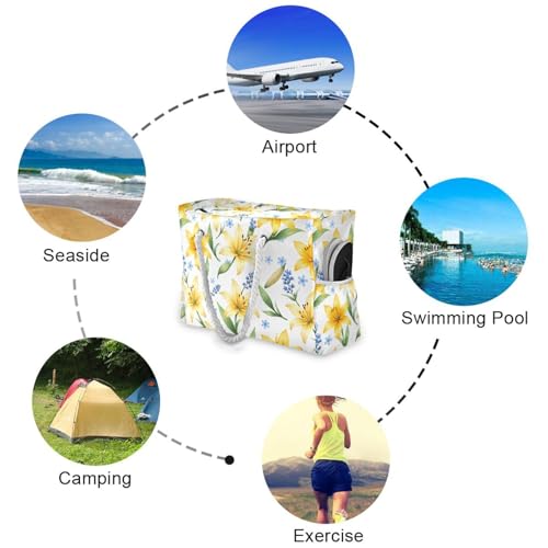 susiyo Yellow Lilies Beach Bags for Women Large Travel Tote Bag Waterproof Sandproof Lightweight Swim Pool Bag for Family Outdoor4