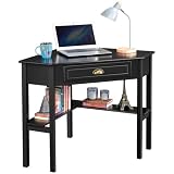 Yaheetech Bureau d'angle Poste de Travail Informatique Bureau en Bois avec Tiroir et Étagère de Rangement Design Classique et Élégant 106 × 71,5 × 76,5 cm Blanc