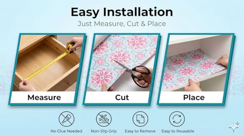 Image of Dribble EVA Shelf Liner Mat 45x500cm Roll, Non Slip Drawer & Cabinet Liner for Kitchen, Waterproof Oilproof Washable Fridge Mat, Anti Skid Cupboard Wardrobe Multipurpose Mat (Red /Blue Mandala Art)