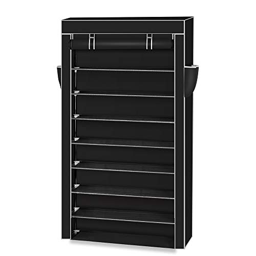 Alightup Rangement Chaussure Tissu, Meuble a Chaussure avec Housse, 9 Couches, 88 x 28 x 160 cm, Étagere Chaussure pour Sneakers Box etc. Noir