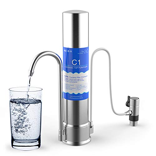 SimPure Countertop Water Filter, Stainless Steel Drinking Water Purifier, Easy to Use Portable