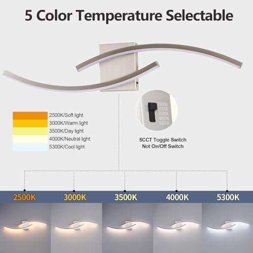 Image of 31.5 inch Modern Bathroom Vanity Light Brushed Nickel Lights Fixtures Dimmable 5CCT Led Bathroom Light Fixture Over Mirror Modern Wall lamp for Cabinet Hallway