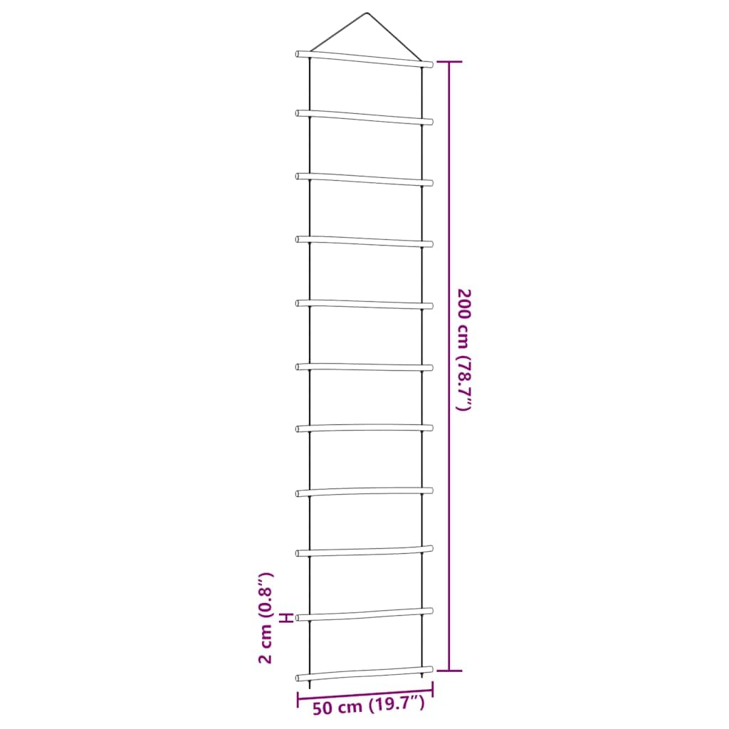Dekoracja ścienna w kształcie drabiny z naturalnego drewna 50 x 200 cm z 11 gałązkami i linami konopnymi do modelowej wioski zimowej, wioska bożonarodzeniowa, dekoracja do szopki, oszczędność