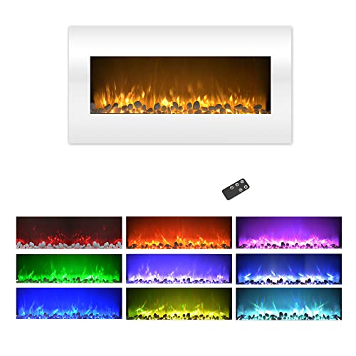 36Inch Wall Mounted Electric Fireplace 10Color LED Flame and 3