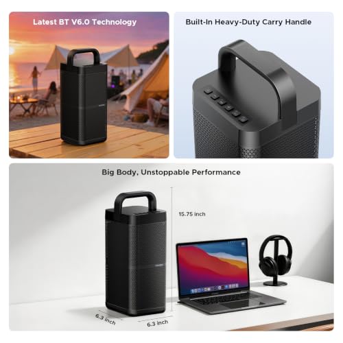 Portable Bluetooth Speaker with Deep Bass, 130W Peak, IP66 Waterproof, 13H Playtime, Fast Charge, Large Party Boombox with TWS Pairing, Outdoor Speaker with USB/AUX, for Jobsite, Beach, Camping -Black - image 9