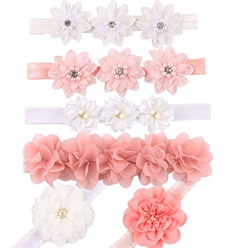 Lot de 6 bandeaux à fleurs pour bébé fille avec ruban taché - En nylon élastique - Pour nouveau-né - Pour fête de mariage, photo de famille Cover
