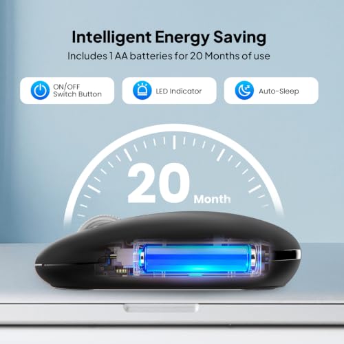 Image of Wireless Bluetooth Mouse,USB+BTx2,Slim Pebble Multi Device Small Travel Mice,Metal 4 Way Super Scrolling,± 3000 DPI,8 Buttons,Quiet,Portable,Long Battery for Laptop,Computer,Tablet,Mac,iPad,PC,Phone