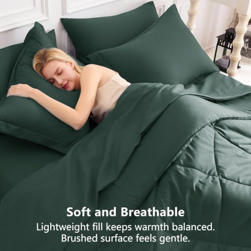 Image of CozyLux Queen Comforter Set Forest Green - Bed in a Bag Queen Size 7 Pieces, Luxury Soft Bed Set for All Seasons, Bedding Set with Down Alternative Comforter, Sheets, Pillowcases & Shams