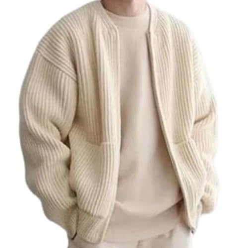Trendy Cardigan for Men, Mens Cardigan Sweater Casual Long Sleeve Knit Sweaters (Color : Beige, Size : XX-Large)