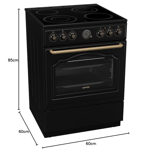 Gorenje Classico GECS 6 B70CLB Elektrostandherd mit Glaskeramik-Kochfeld/Retro Design / 60cm / 71 Liter/Gentle Close/Schnellaufheizung/AirFry/ExtraSteam/Pizzamodus/AquaClean/schwarz