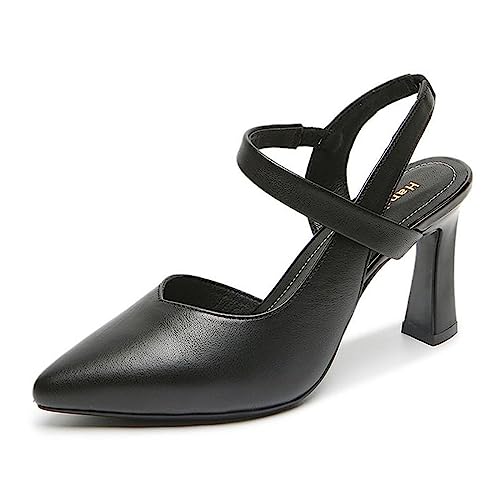 Optigard Women's Soft Leather Pointed Toe Kitten High Heels Slip-On Comfort Strappy Slingback Party Prom Dress Pumps