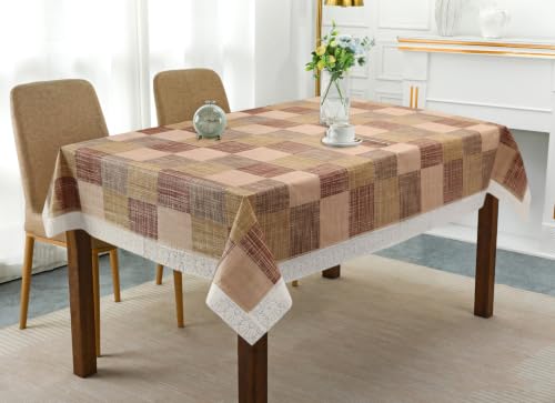 Image of Dakshya Industries 6 Seater PVC Waterproof Dining Table Cover 60x90 Inch | Floral Printed Washable Table Cloth with Lace Border