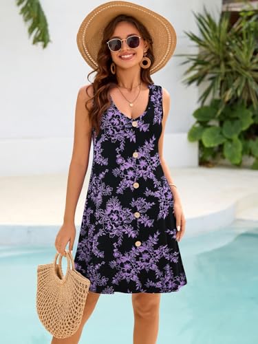 Image of BELAROI Summer Dresses for Women Beach Tshirt Sundress V Neck Casual Swing Tank Dress Swimsuit Cover Ups Pockets